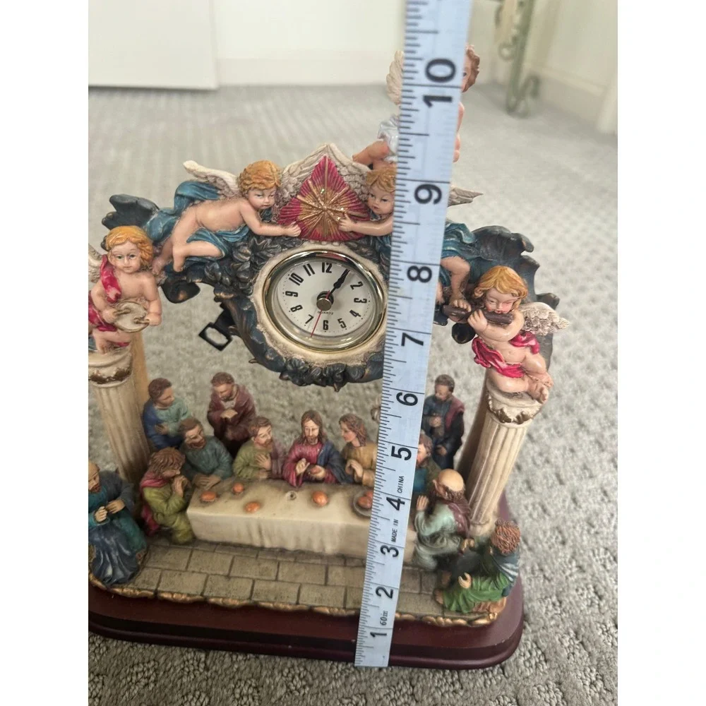 Vintage Last Supper Mantel‎ Clock Religious Tabletop Decor Cherub Angels